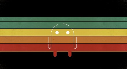 Retro android robot on striped background digital concept illustration