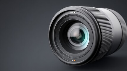 Camera lens on a dark background, showcasing sleek design and intricate details.
