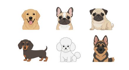 Obraz premium Vector art of collection of six different dog breeds