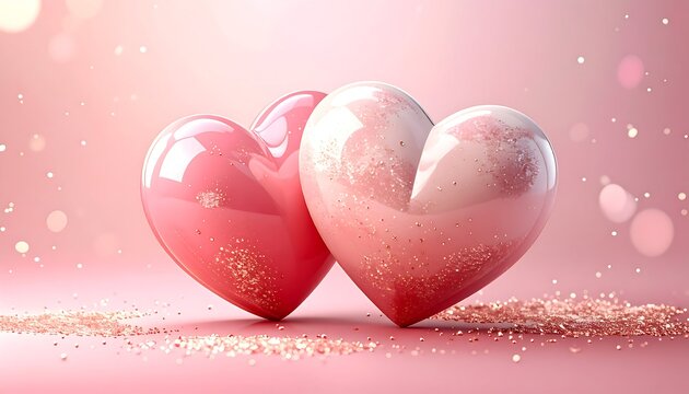 Two pink hearts on a pink background