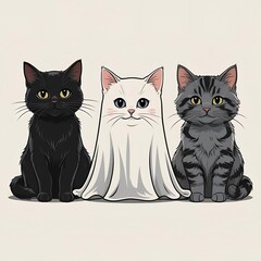 three halloween cats illustration