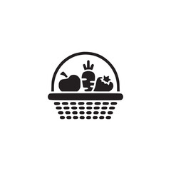 Illustration of a basket of vegetables a simple black and white design of a basket with an apple, carrot, and tomato, suitable for various foodthemed projects and designs