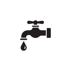 Vector art of silhouette of a water tap with a dripping drop simple vector illustration of a faucet with a handle, representing plumbing, conservation, and the importance of water