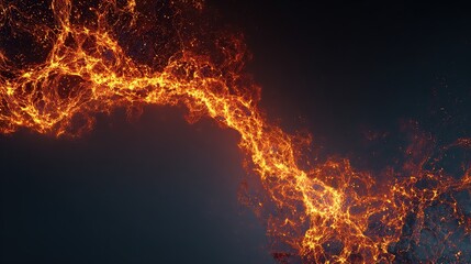 Glowing fiery network amid dark space. Chaotic, abstract design. Modern look