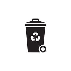 Vector art of black and white illustration of a recycling bin icon represents waste management, sustainability, and environmental responsibility in a simple design