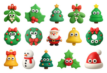 PNG Festive Christmas cartoon icons, element set on transparent background