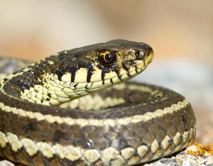 Fototapeta premium Close-up of a snake coiled on rock