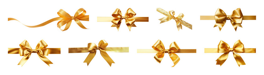 PNG Elegant golden bows collection, element set on transparent background