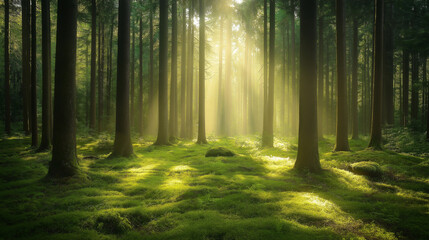 Obraz premium Beautiful Summer Forest Background with Sunlight – Nature Landscape Illustration