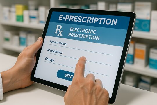 An image showcasing e-prescription on a tablet, offering a glimpse into modern healthcare. 