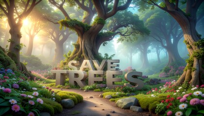 Bajkowy las z napisem 