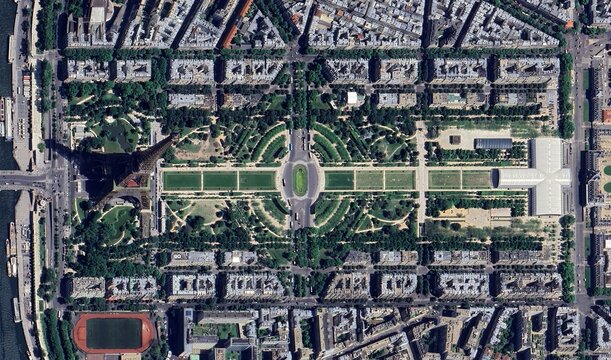 Eiffel Tower and Champ de Mars, Paris, France: High-Resolution Aerial View
