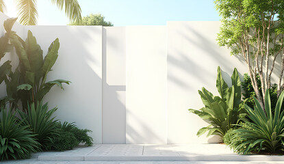 White Wall with Tree Shadows in Sunlight