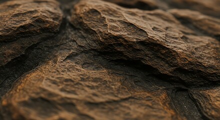 Close up of weathered rock surface texture with detailed ridges and shadows