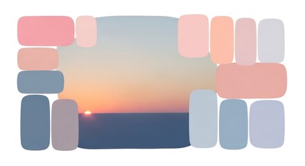 Seascape sunset view framed by a harmonious color palette collage.