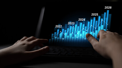 Business bar chart and line graph showing yearly business growth from 2022 to new year 2026, represent data analytics, future 2026 planning, business 2026 trend, and performance analysis 2026 Latch