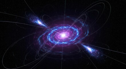 Abstract Fractal Galaxy with Glowing Core and Energy Jets.