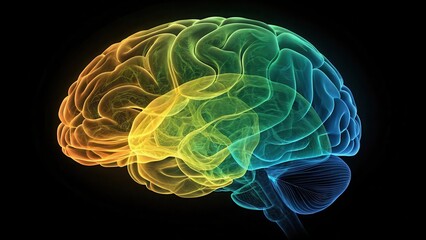 Abstract glowing brain design in shades of yellow and blue