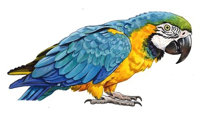 Colorful parrot illustration on white background for design elements