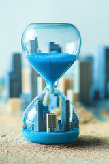 Cityscape in an Hourglass: A visual metaphor for time running out, urban development, and the fleeting nature of progress.