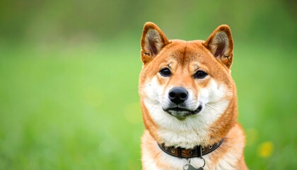 Portrait of a Shiba Inu in a grassy field