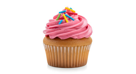 Sweet Temptation: A delectable cupcake, crowned with vibrant pink frosting and colorful sprinkles, invites indulgence and delights the eye.