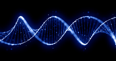 Glowing blue DNA double helix structure