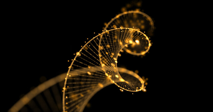 DNA double helix molecular structure. Gold DNA spiral for premium cosmetic product - Powered by Adobe