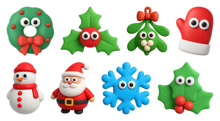 Fototapeta premium PNG Festive clay Christmas decorations collection, element set on transparent background