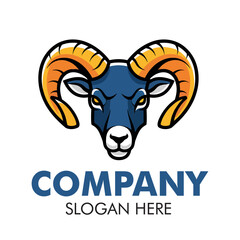 A stylized ram head mascot logo with large golden horns and a fierce expression, designed for a company brand identity.