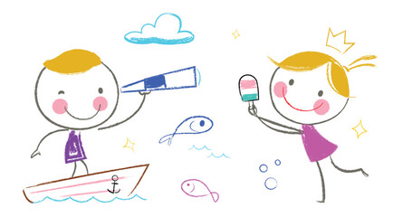 Summer kids crayon, drawing pencil