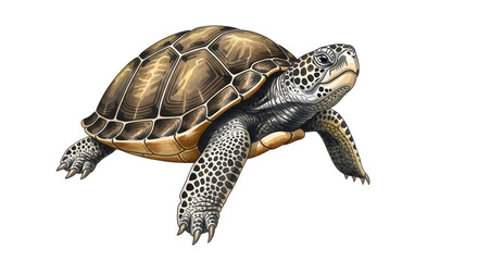 Fototapeta premium Sea Turtle: A detailed and elegant depiction of a sea turtle, showcasing its shell, flippers, and head in intricate detail, providing a glimpse into the wonders of the marine ecosystem.