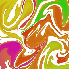 Vibrant Liquid Marble Abstract Background in Orange, Yellow, Green, and Pink.