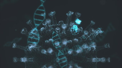 Animated Representation of Glowing Viral Particles in Blue Hues