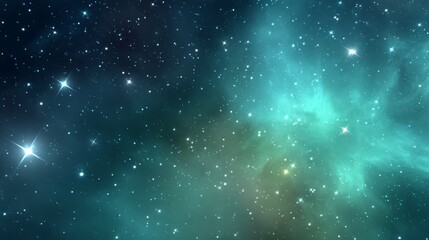 Fototapeta premium A mesmerizing cosmic scene with vibrant teal and green hues, speckled with countless stars, creating a dreamy, ethereal atmosphere.