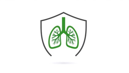 Green lungs in a shield, representing respiratory health and protection.