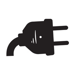 black and white silhouette of electric plug vector on white background