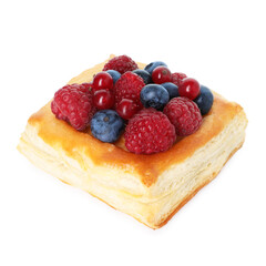 Yummy puff pastry with berries isolated on white