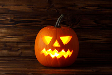 halloween pumpkins on wooden background