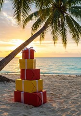 Gifts Stacked on a Beach Enjoying a Beautiful Sunset View
