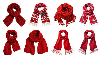 PNG Variety of red winter scarves, element set on transparent background