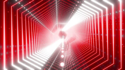 High energy 3d render of a glowing red hexagon tunnel for VJ visuals, nightclub events, and broadcast