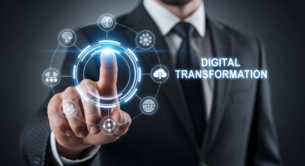 Businessman activates digital transformation in modern business