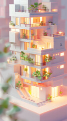 3d Low Poly clay style modern apartment building
