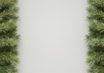 Green Christmas Branches Bordering A White Background