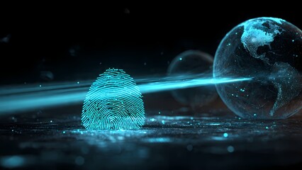 Glowing Digital Fingerprint and Global Network, a concept on identity, cyber security, and worldwide connectivity.