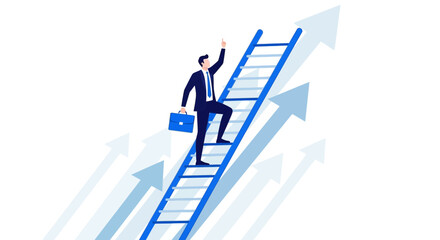 Business Leader Ascending Ladder Of Success, Achieving Goals, And Reaching New Heights