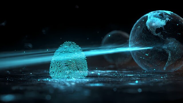 Glowing Digital Fingerprint and Global Network, a concept on identity, cyber security, and worldwide connectivity. - Powered by Adobe
