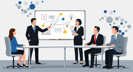 Business Meeting Presentation: Team Collaboration and Strategic Planning Illustration