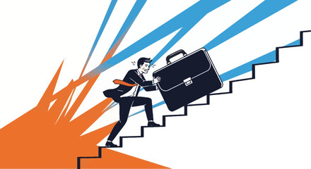 Business Professional Struggling To Climb Steps With Complex Cargo And Extreme Effort